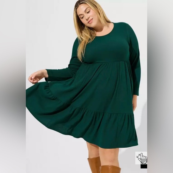 TORRID Dresses & Skirts - TORRID Plus Women’s  Green Ribbed Knit Tiered SkaterJersey Midi Dress Size 2